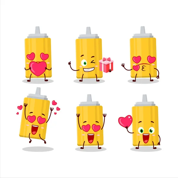 芥末瓶子卡通人物与爱情可爱的情感 矢量说明 — 图库矢量图片