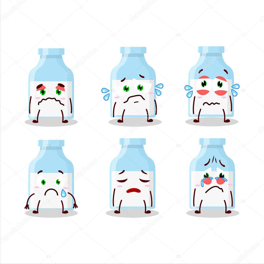 Milk bottle cartoon character with sad expression. Vector illustration