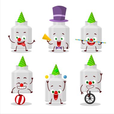 Süt kutusu çizgi film karakteri ve çeşitli sirk şovları. Vektör illüstrasyonu