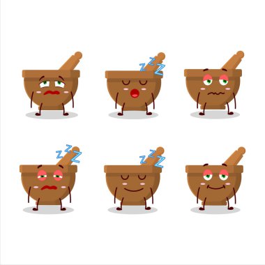 Uykulu ifadeli havan ve tokmak çizgi film karakteri. Vektör illüstrasyonu