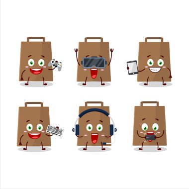 Papper bag çizgi film karakteri çeşitli şirin ifadelerle oyunlar oynuyor. Vektör illüstrasyonu