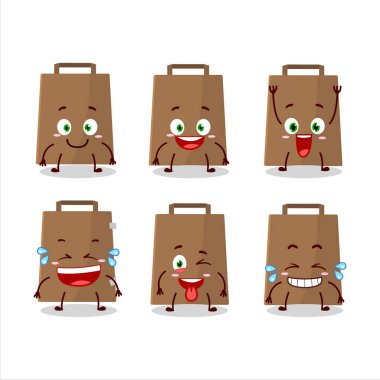 Gülen suratlı kağıt torbanın çizgi film karakteri. Vektör illüstrasyonu