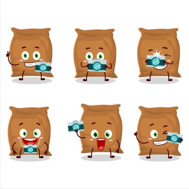 Un çuvalı çizgi film karakterli fotoğrafçı mesleği simgesi. Vektör illüstrasyonu