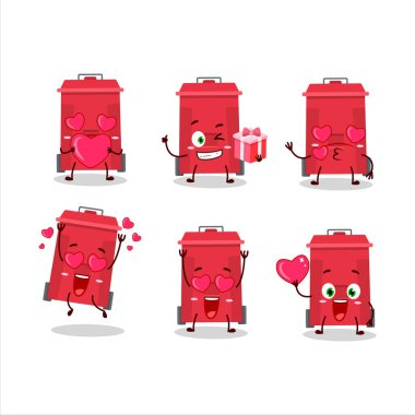 Sevgi dolu simgesi olan plastik çöp kutusu çizgi film karakteri. Vektör illüstrasyonu