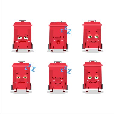 Uykulu suratlı plastik çöp tenekesinin çizgi film karakteri. Vektör illüstrasyonu