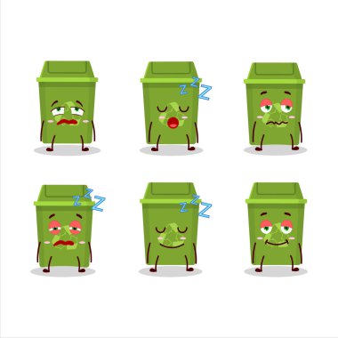 Uykulu ifadeli çöp tenekesinin çizgi film karakteri. Vektör illüstrasyonu