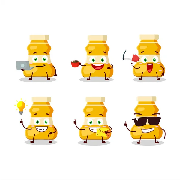 Personaje Dibujos Animados Salsa Curry Con Varios Tipos Emoticonos Negocios — Vector de stock