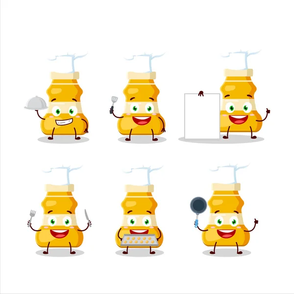 Personagem Desenhos Animados Molho Caril Com Vários Emoticons Chef Ilustração — Vetor de Stock