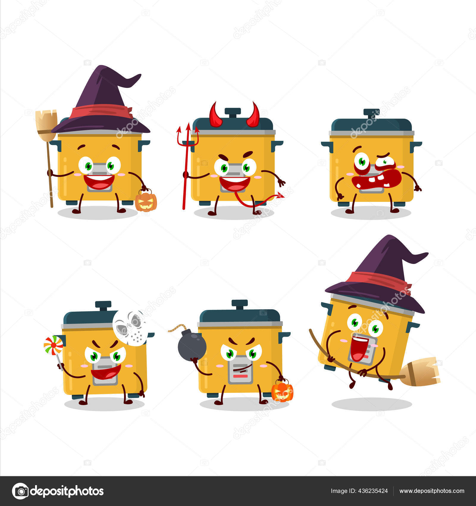 Emotikon Ekspresi Halloween Dengan Karakter Kartun Penanak Nasi Ilustrasi Vektor Stok Vektor Kongvector 436235424