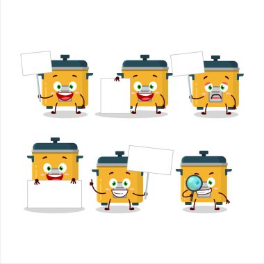 Pirinç pişirici çizgi film karakteri bilgi panosunu getir. Vektör illüstrasyonu