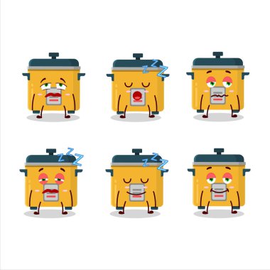 Çizgi film karakteri pilav pişirici ve uykulu yüz ifadesi. Vektör illüstrasyonu