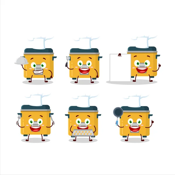 Kreskówkowy Charakter Gotowania Ryżu Różnych Emotikonów Szefa Kuchni Ilustracja Wektora — Wektor stockowy