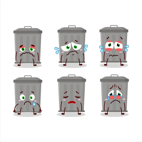 ゴミ箱は悲しい表情で漫画のキャラクターができます ベクターイラスト — ストックベクタ