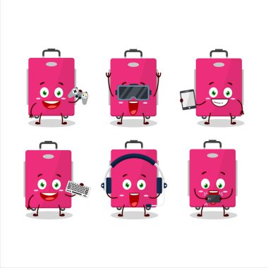 Pembe çizgili çizgi film karakteri çeşitli şirin ifadelerle oyunlar oynuyor. Vektör illüstrasyonu