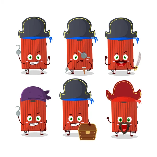Cartone Animato Personaggio Lugage Rosso Con Varie Emoticon Pirati Illustrazione — Vettoriale Stock