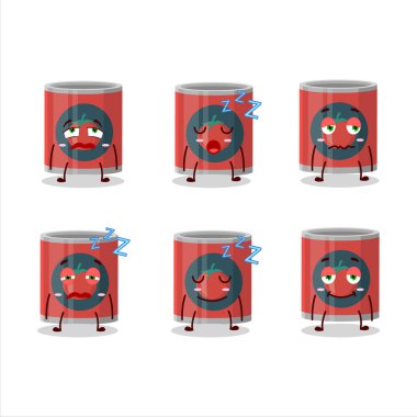 Uykulu yüz ifadesi olan bir kutu domates çizgi filmi karakteri. Vektör illüstrasyonu