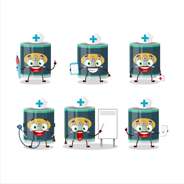 Doctor Profession Emoticon Can Sardines Cartoon Character Vector Illustration — Stock Vector