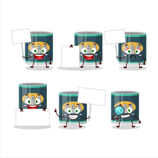 Lata Sardinhas Personagem Cartoon Trazer Placa Informações Ilustração Vetorial — Vetor de Stock