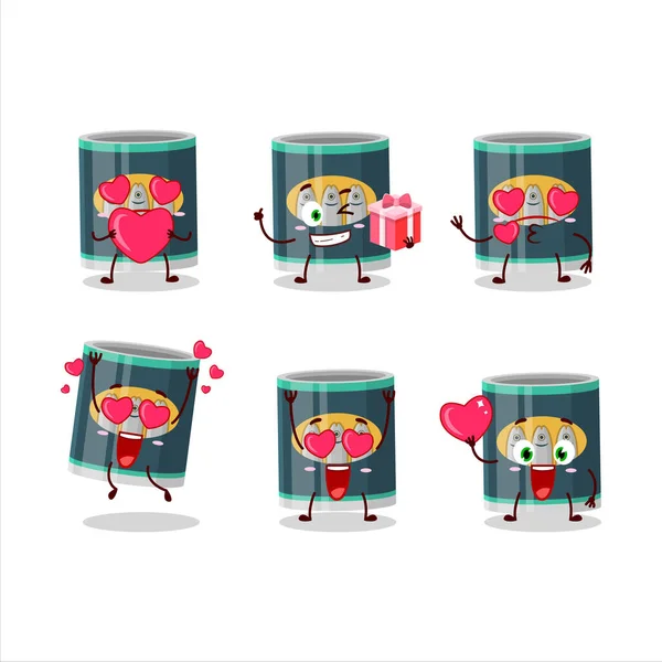 Lata Sardinhas Personagem Desenho Animado Com Amor Bonito Emoticon Ilustração —  Vetores de Stock