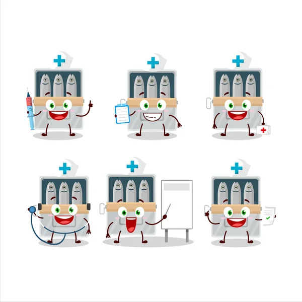 Doctor Profession Emoticon Box Sardines Cartoon Character Vector Illustration — Stock Vector