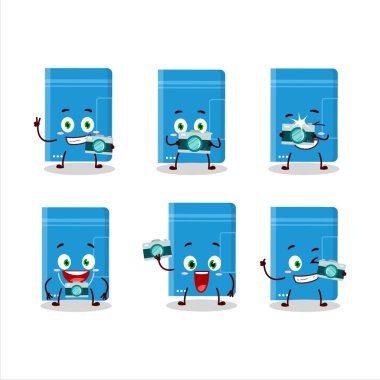 Güç bankası çizgi film karakteri ile fotoğrafçılık mesleği simgesi. Vektör illüstrasyonu