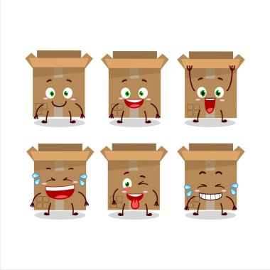 Gülen suratlı karton kutu karakteri. Vektör illüstrasyonu