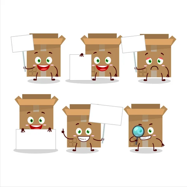 Carton Box Cartoon Character Bring Information Board Vector Illustration — Stock Vector