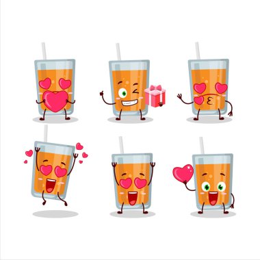 Sevgi ifadesi olan portakal suyu çizgi film karakteri. Vektör illüstrasyonu