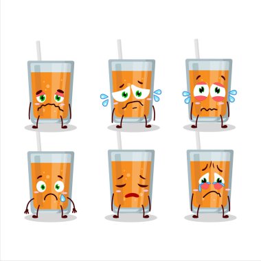 Hüzünlü bir ifadeyle portakal suyu çizgi film karakteri. Vektör illüstrasyonu