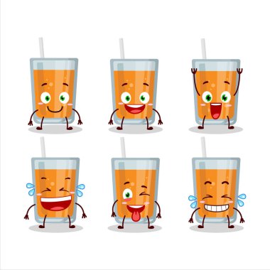 Gülen surat ifadesiyle portakal suyunun çizgi film karakteri. Vektör illüstrasyonu