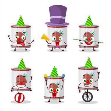 Çeşitli sirk gösterileri olan konserve soğan çizgi film karakteri. Vektör illüstrasyonu