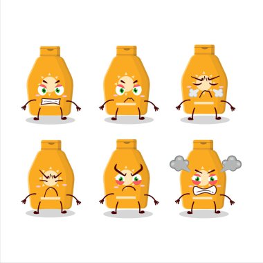 Kızgın ifadeleri olan güneş kremi çizgi film karakteri. Vektör illüstrasyonu