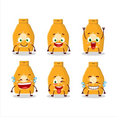 Gülen suratlı güneş kreminin çizgi film karakteri. Vektör illüstrasyonu