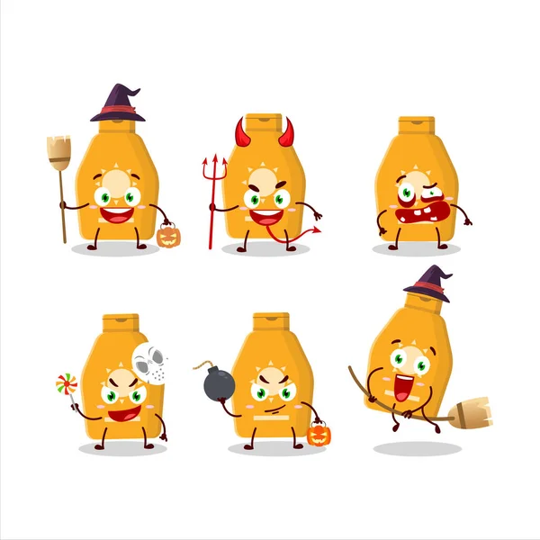 Emoticon Espressione Halloween Con Personaggio Dei Cartoni Animati Crema Solare — Vettoriale Stock