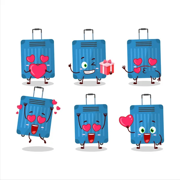 Personaje Dibujos Animados Equipaje Azul Con Amor Lindo Emoticono Ilustración — Vector de stock