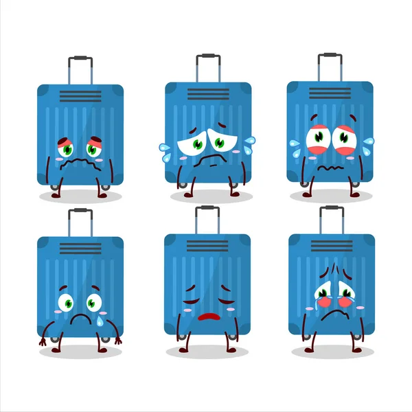 Blue Lugage Personaggio Dei Cartoni Animati Con Espressione Triste Illustrazione — Vettoriale Stock