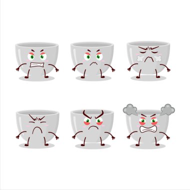 Yüzünde kızgın ifadeler olan plastik kase çizgi film karakteri. Vektör illüstrasyonu