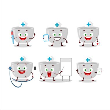 Plastik kâse çizgi film karakteri olan doktor mesleği simgesi. Vektör illüstrasyonu