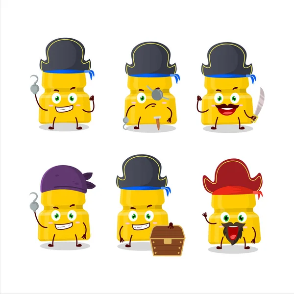 Personaje Dibujos Animados Mostaza Con Varios Emoticonos Piratas Ilustración Vectorial — Vector de stock