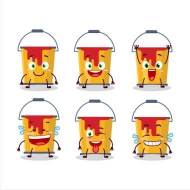 Çizgi film karakteri, gülümseyen yüzlü sarı boya kovası. Vektör illüstrasyonu