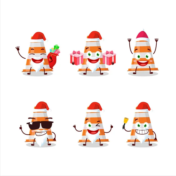 Santa Claus Emoticons Orange Traffic Cone Cartoon Character Vector Illustration — Stock Vector