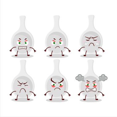 Değişik kızgın ifadeleri olan plastik kaşık çizgi film karakteri. Vektör illüstrasyonu