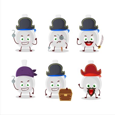 Çeşitli korsan ifadeleri olan plastik kaşığın çizgi film karakteri. Vektör illüstrasyonu