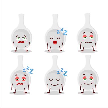 Uykulu yüzlü plastik kaşığın çizgi film karakteri. Vektör illüstrasyonu