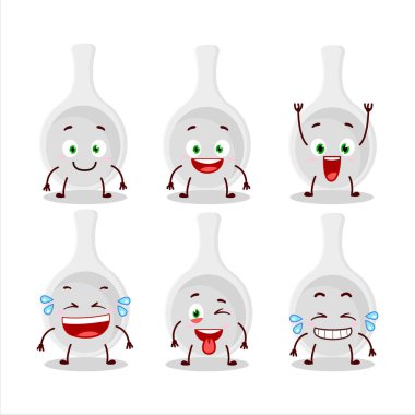 Gülen surat ifadesiyle plastik kaşığın çizgi film karakteri. Vektör illüstrasyonu