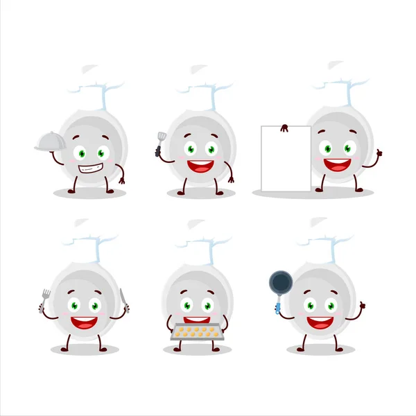 Personaje Dibujos Animados Cuchara Plástico Con Varios Emoticonos Chef Ilustración — Vector de stock