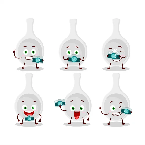 Photographer Profession Emoticon Plastic Spoon Cartoon Character Vector Illustration — Stock Vector