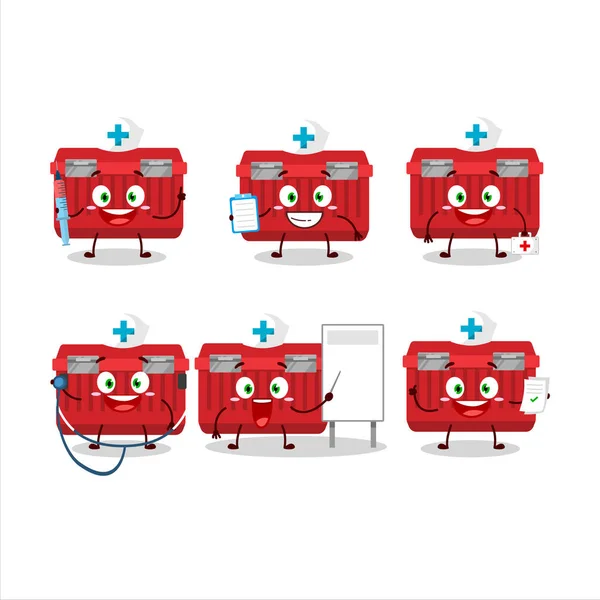 Médico Profissão Emoticon Com Personagem Desenho Animado Caixa Ferramentas Vermelha — Vetor de Stock