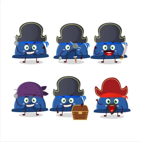 Personaje Dibujos Animados Casco Construcción Azul Con Varios Emoticonos Piratas — Archivo Imágenes Vectoriales