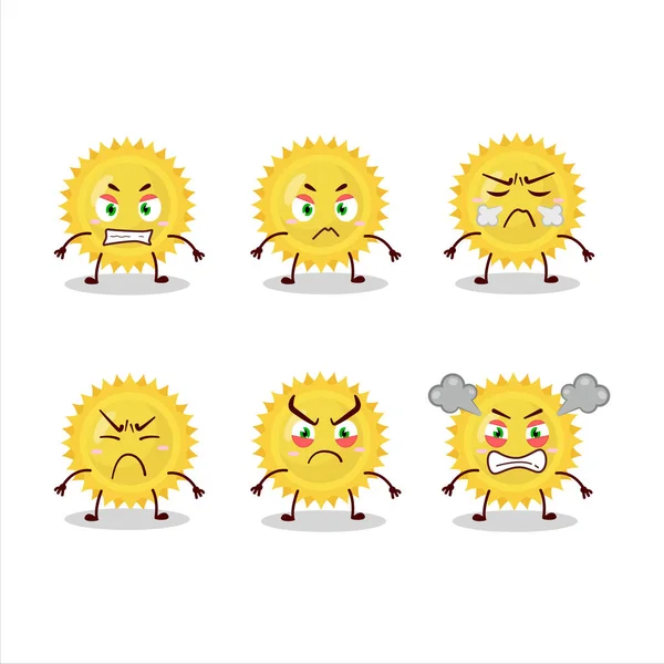 Personagem Desenho Animado Sol Brilhante Com Várias Expressões Irritadas Ilustração — Vetor de Stock